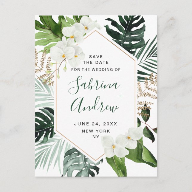 Orchid Bohemian Greenery Wedding  Save The Date Postcard (Front)