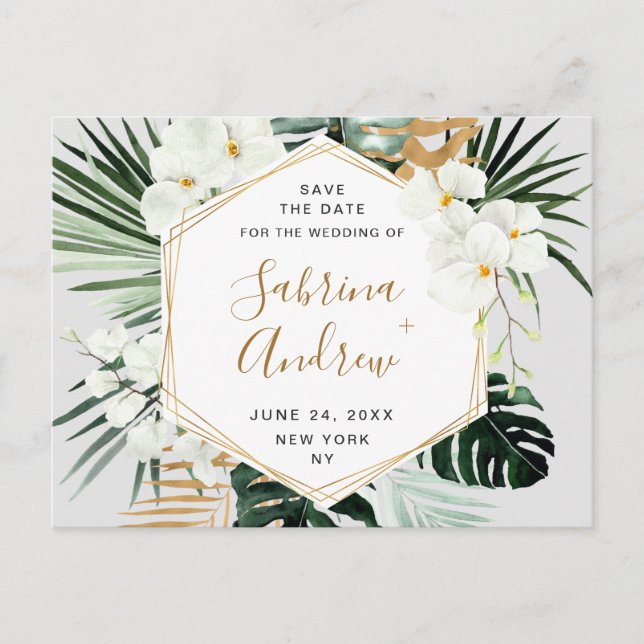 Orchid Bohemian Greenery Wedding  Save The Date Postcard (Front)