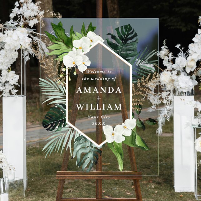 Orchid Bohemian Greenery WEDDING Welcome Acrylic Sign (Creator Uploaded)