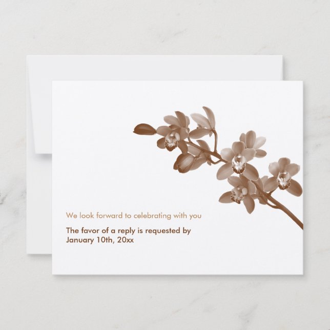 Orchid brown ecru modern wedding rsvp response invitation (Front)