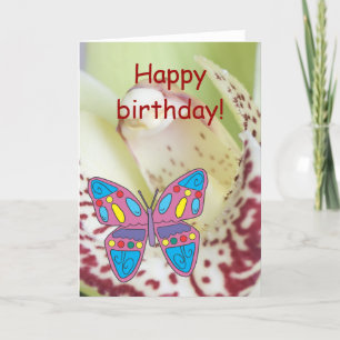Orchid, butterfly, Happy birthday! Card