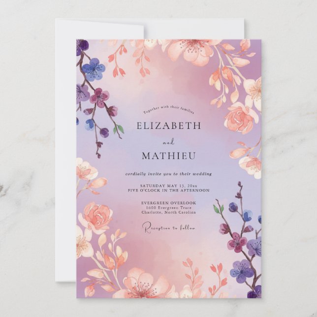 Orchid Coral Painted Wedding Invitation (Front)