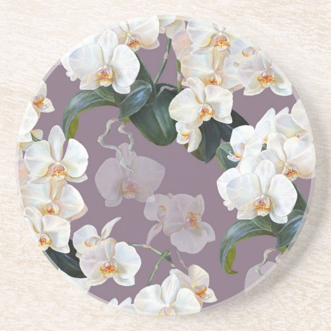 Orchid dark lavender watercolor. coaster (Front)