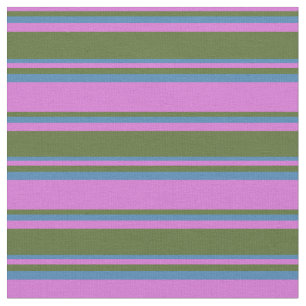 Orchid, Dark Olive Green, and Blue Coloured Lines Fabric