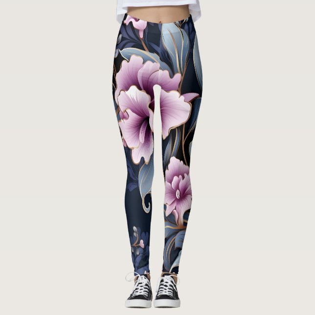 Orchid Elegance: Petals in Harmony Pattern Leggings (Front)