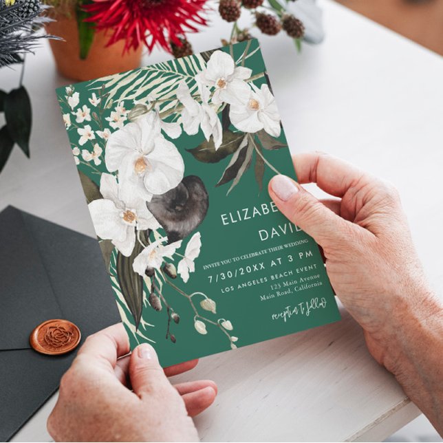 Orchid Elegant Emerald Floral Wedding  Invitation (Creator Uploaded)
