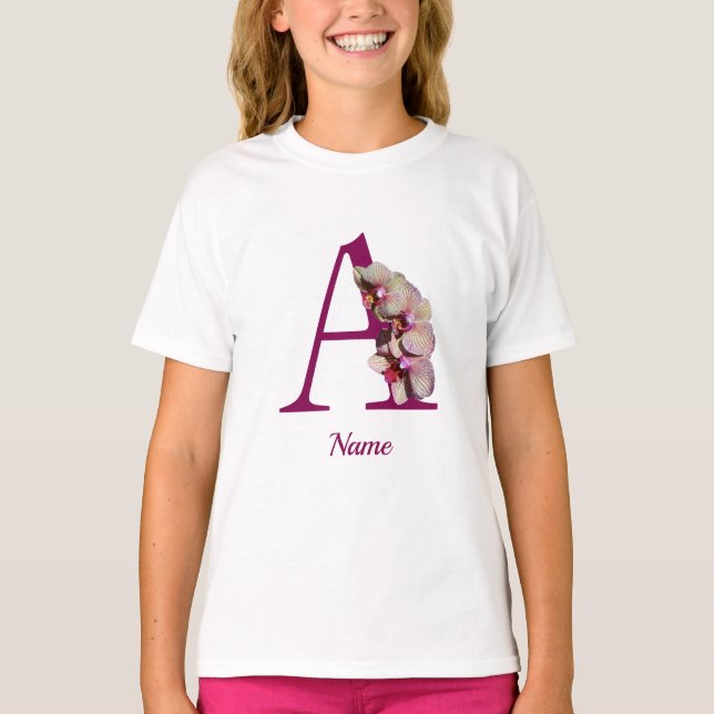 Orchid Elegant Monogram Initial A Name T-Shirt (Front)