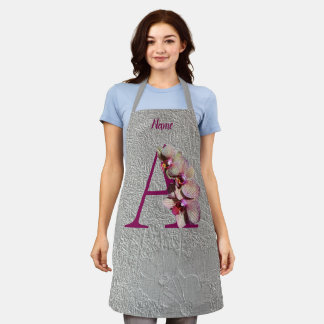 Orchid Elegant Monogram Initial A Personalised Apron