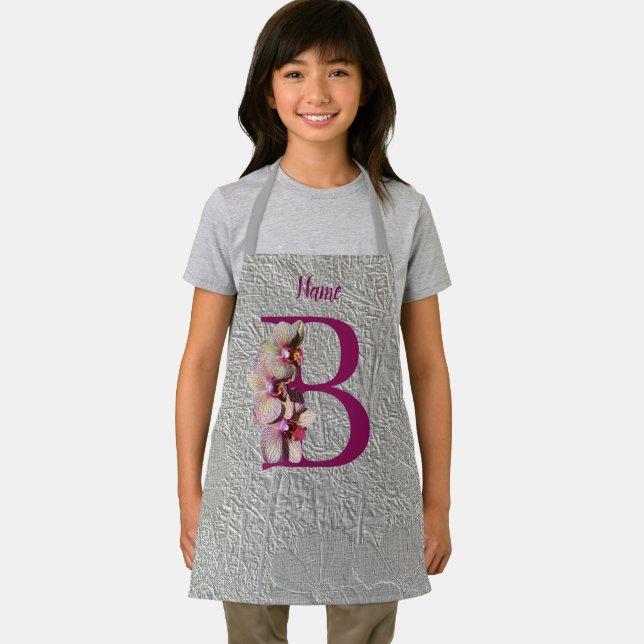 Orchid Elegant Monogram Initial B Personalised Apron (Insitu)