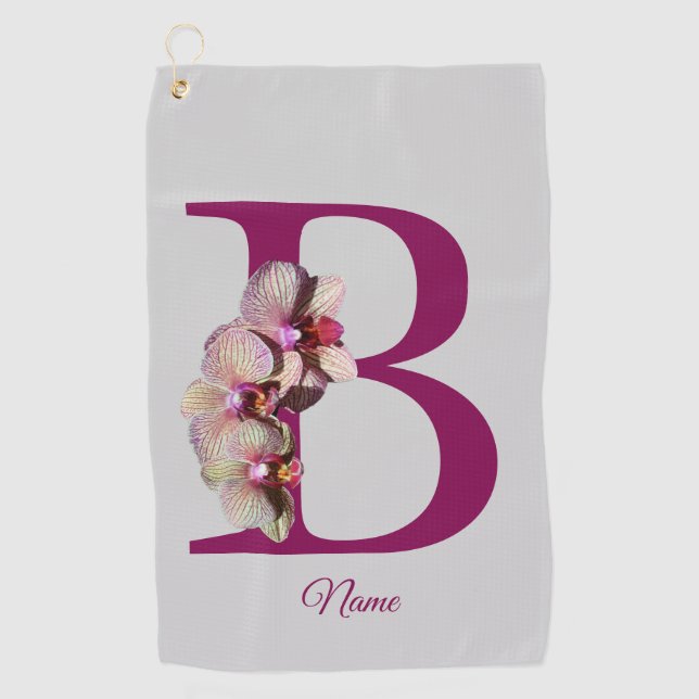 Orchid Elegant Monogram Initial B Personalised Golf Towel (Front)