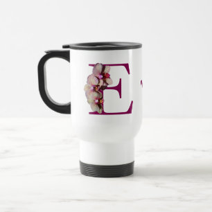 Orchid Elegant Monogram Initial E Personalised Travel Mug