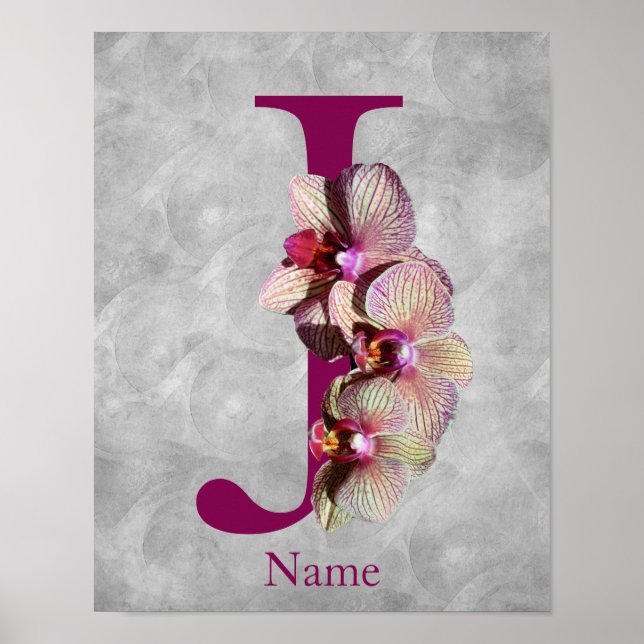 Orchid Elegant Monogram Initial J Personalised Poster (Front)