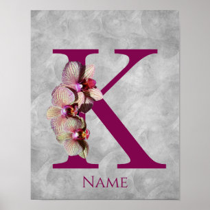 Orchid Elegant Monogram Initial K Personalised Poster