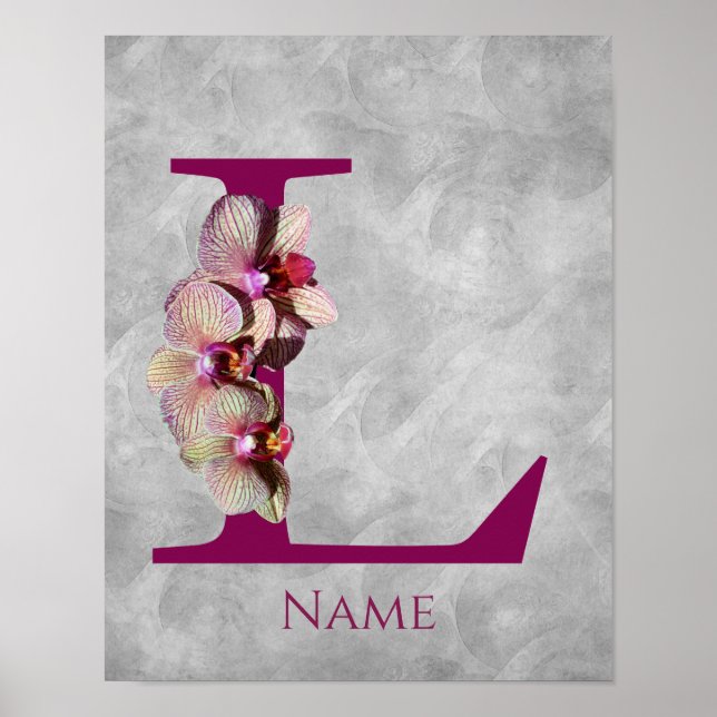Orchid Elegant Monogram Initial L Personalised Poster (Front)