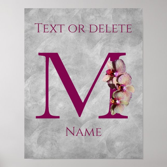 Orchid Elegant Monogram Initial M Personalised Poster (Front)