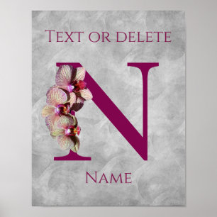 Orchid Elegant Monogram Initial N Personalized Poster