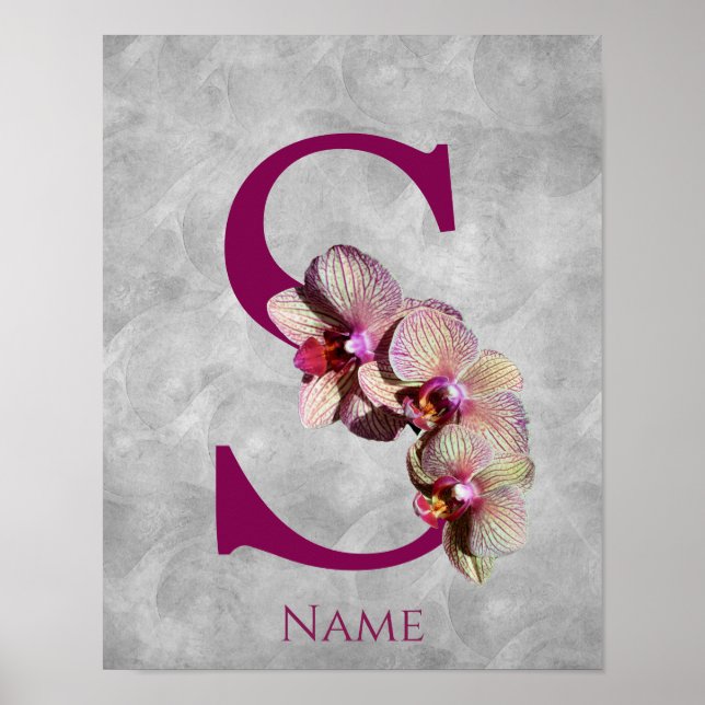 Orchid Elegant Monogram Initial S Personalised Poster (Front)