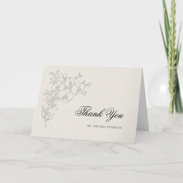 Orchid Elevated Ecru Classic Folded Wedding Thank You Card (Front)