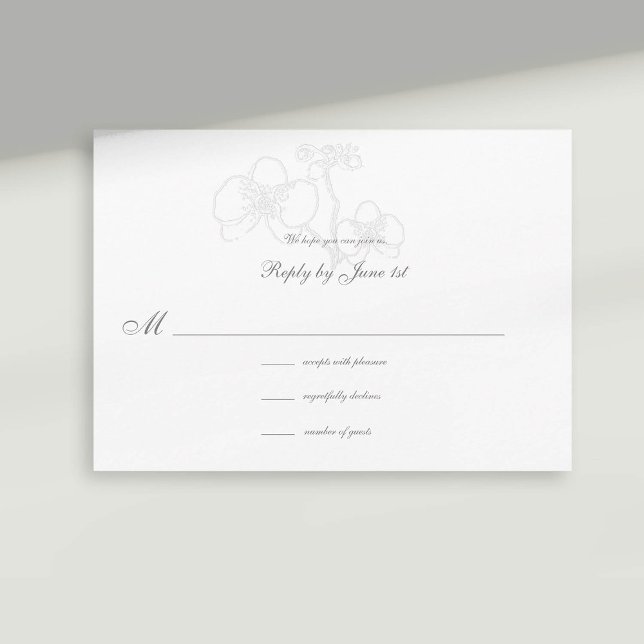 Orchid Faux Embossed Calligraphy Wedding Response (formal wedding response card rsvp reply faux embossed orchid modern classic traditional calligraphy)