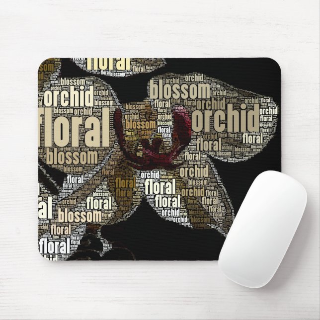 Orchid Floral Blossom Black Back Word Cloud Mouse Pad (With Mouse)