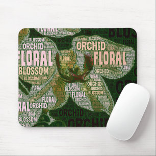Orchid Floral Blossom Green Back Word Cloud Mouse Pad