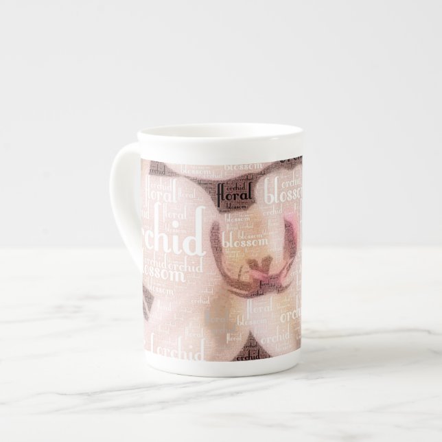Orchid Floral Blossom Word Cloud Bone China Mug (Front Left)