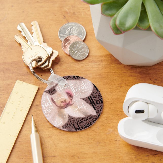 Orchid Floral Blossom Word Cloud Key Ring (Desk)