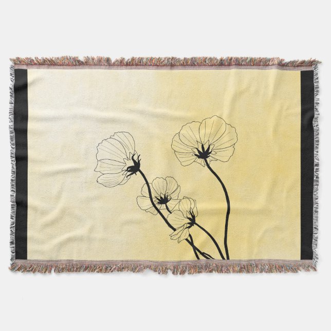 orchid floral line art on yellow throw blanket (Front)