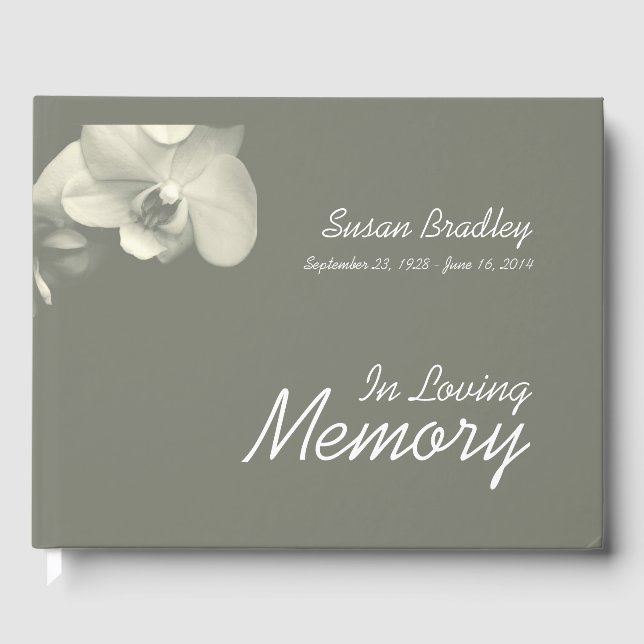Orchid Floral Photography Kaki Funeral Guest Book (Front)