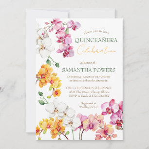 Orchid Floral Quinceañera invitation
