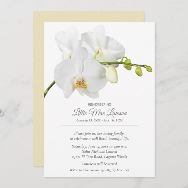 Orchid Floral Remembrance Celebration Invite (Front/Back)
