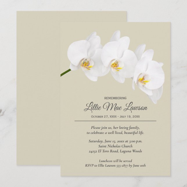 Orchid Floral Remembrance Celebration Invite (Front/Back)