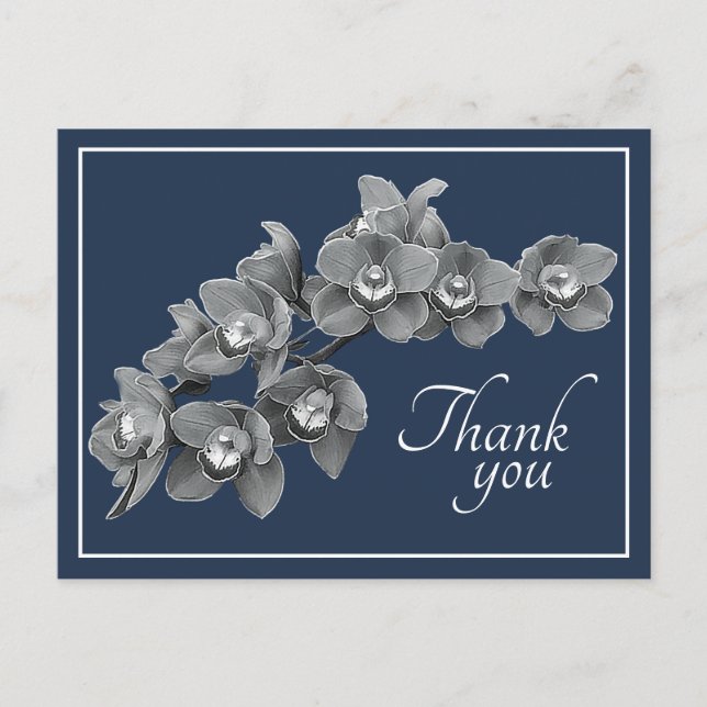 Orchid Flower Black/White Navy Backdrop Thank You Postcard (Front)