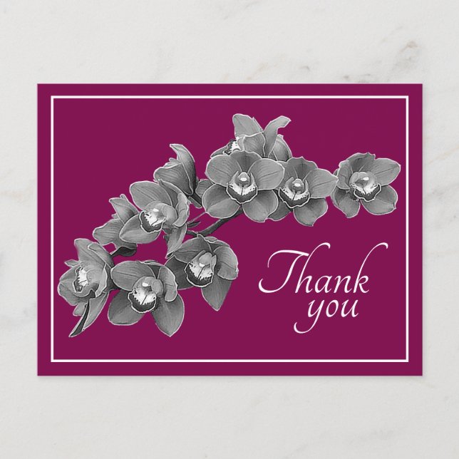 Orchid Flower Black/White Pink Backdrop Thank You Postcard (Front)