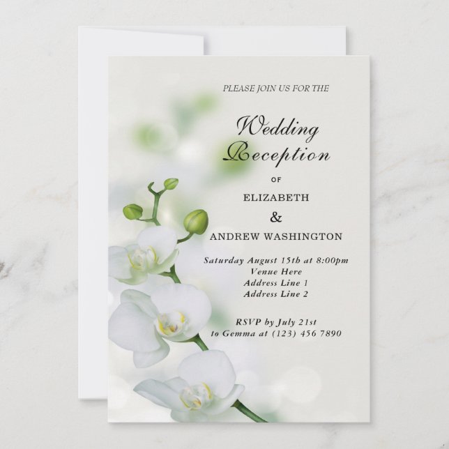 Orchid Flower Blossoms Wedding Reception Invitation (Front)