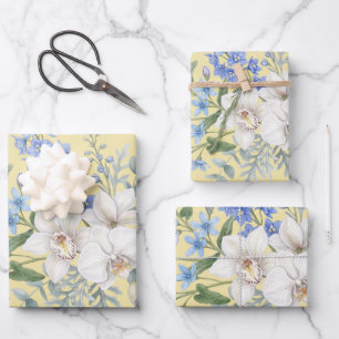 Orchid Flower Bouquet, Watercolor Floral  Wrapping Paper Sheet