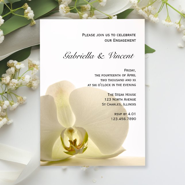 Orchid Flower on White Engagement Party Invitation (Creator Uploaded)