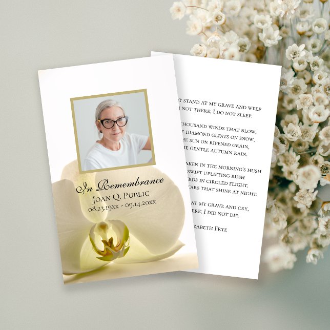 Orchid Flower on White Funeral Memorial Prayer Business Card (Creator Uploaded)
