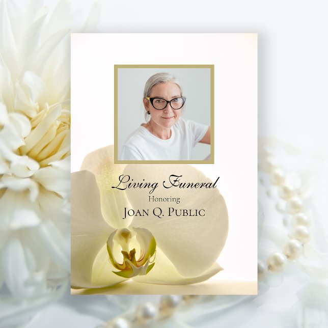 Orchid Flower on White Living Funeral Party Invitation (Creator Uploaded)