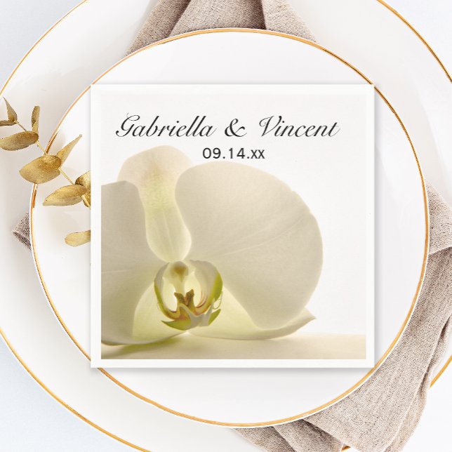 Orchid Flower on White Wedding Napkin (Creator Uploaded)