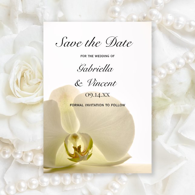 Orchid Flower on White Wedding Save the Date (Creator Uploaded)