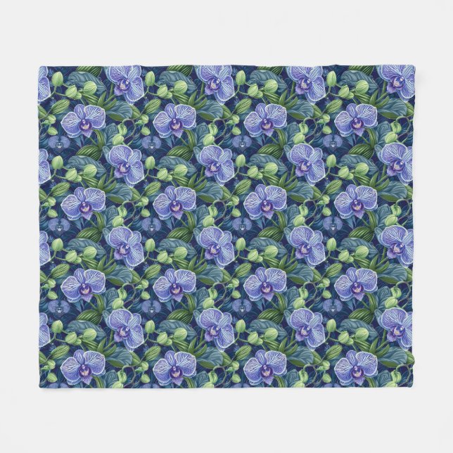 Orchid Flower Patten Purple Fleece Blanket (Front (Horizontal))