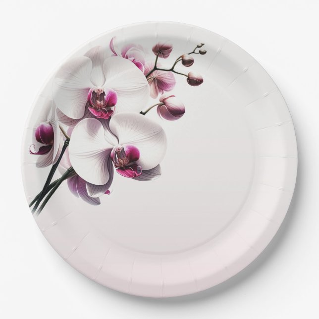 Orchid Flower Pink & White Wedding Paper Plate (Front)