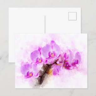 Orchid flower watercolor - pink wb 03 postcard