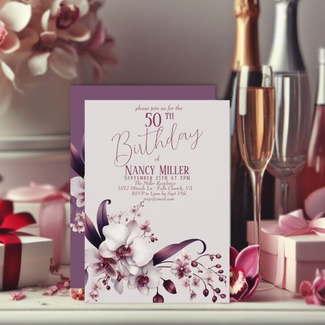 Orchid Flowers 50th Birthday Invitation (Creator Uploaded)