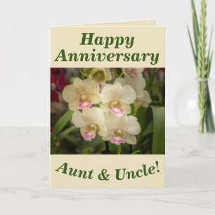 Orchid Flowers Anniversary Card for Aunt & Uncle