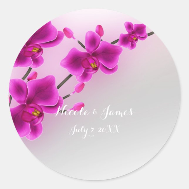 Orchid Flowers Elegant Floral Wedding Favour Classic Round Sticker (Front)