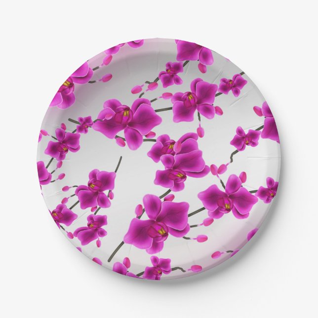 Orchid Flowers Elegant Floral Wedding Paper Plate (Front)