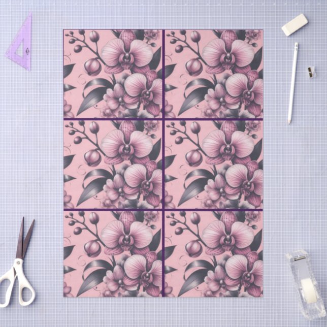 Orchid Flowers Pink Purple Whimsical Decoupage Tissue Paper (Craft)