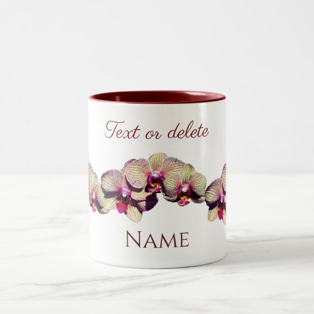 Orchid Flowers Your Name Monogram Personalised  Two-Tone Coffee Mug (Center)